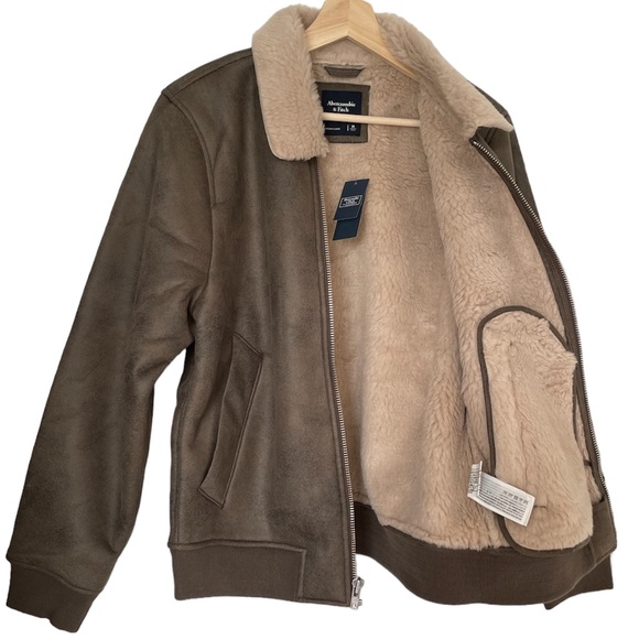 Abercrombie & Fitch Vegan Suede Jacket Coat with Faux Fur Lining, Brown, Men’s M - Picture 5 of 13